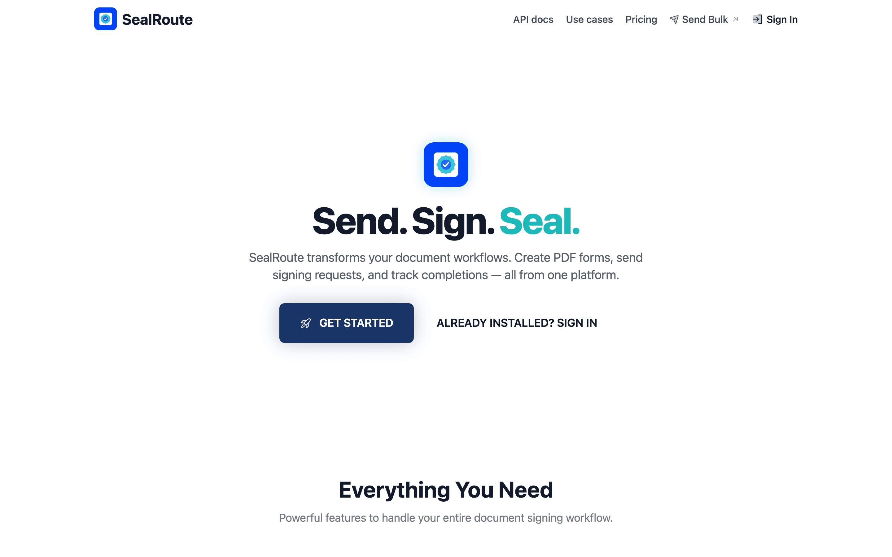 SealRoute self-hosted document signing homepage