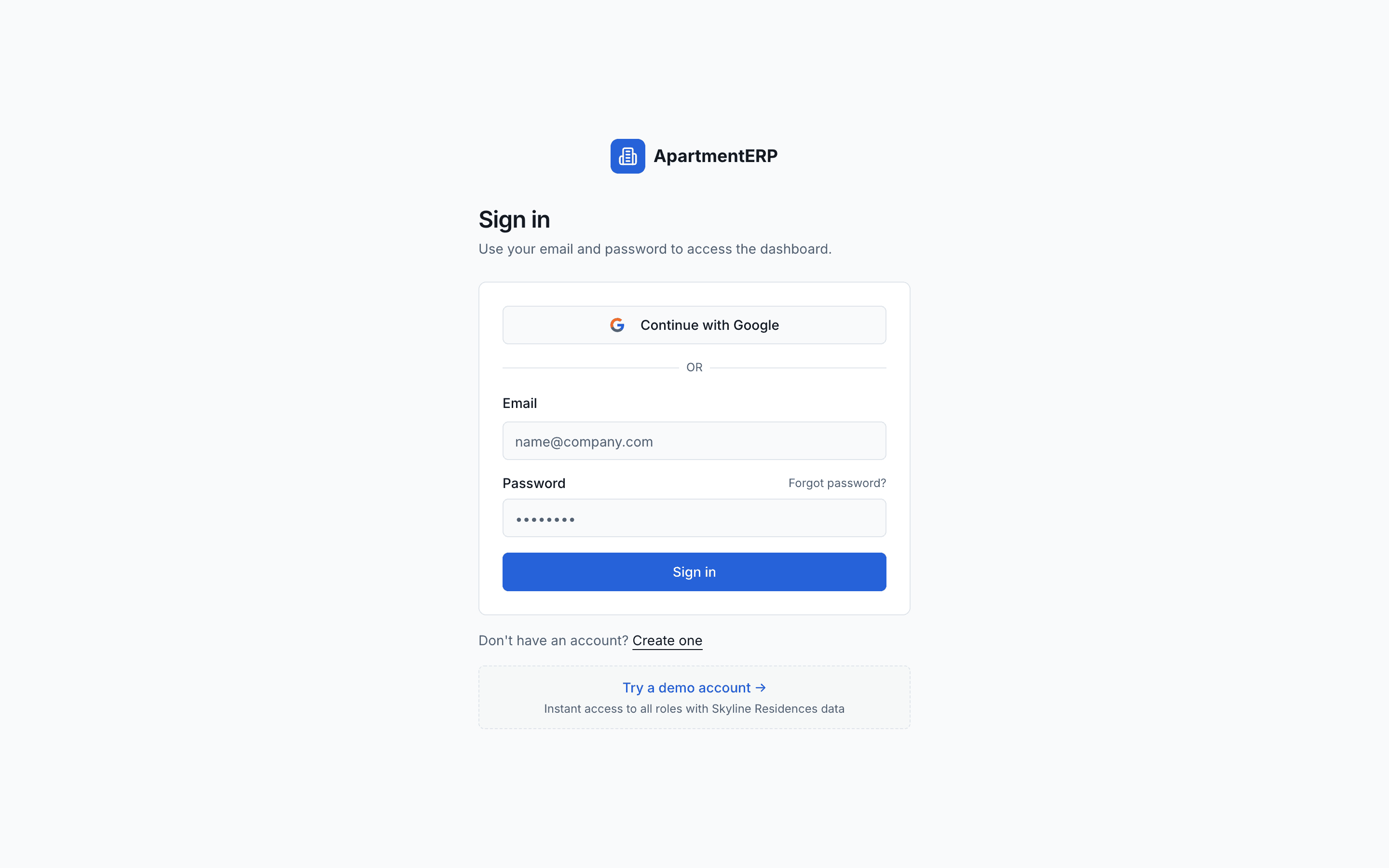 Dashboard demo ApartmentERP dengan KPI okupansi dan operasional