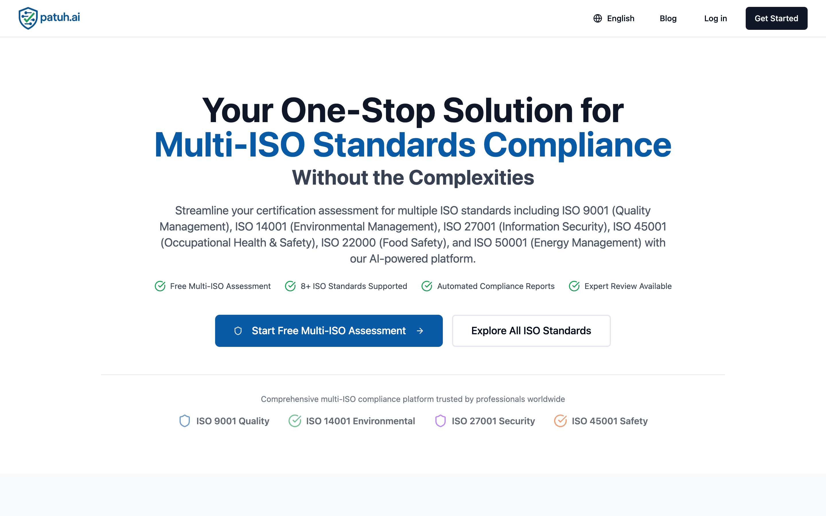 Patuh.ai multi-ISO compliance platform homepage