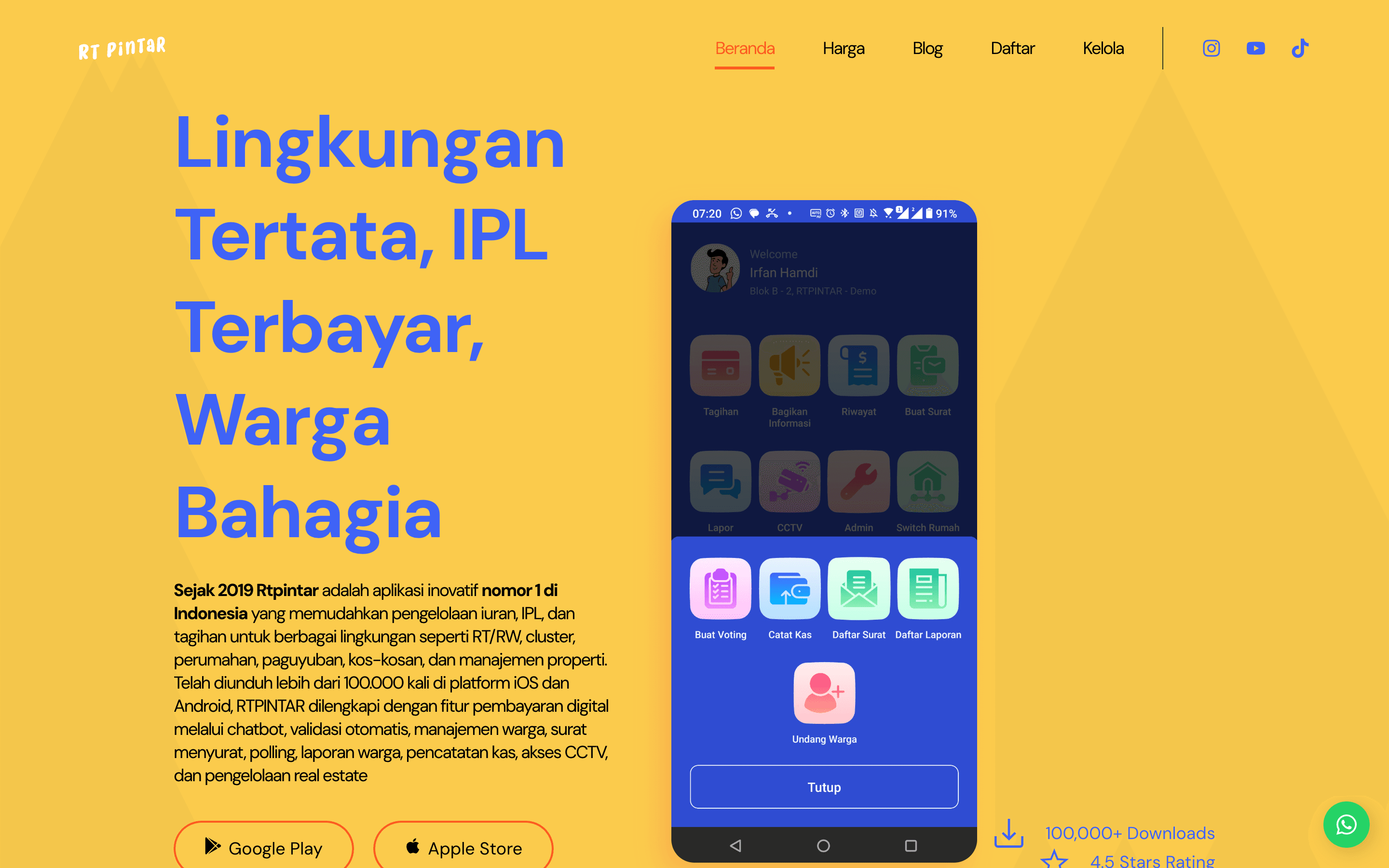 RTPintar community billing app homepage