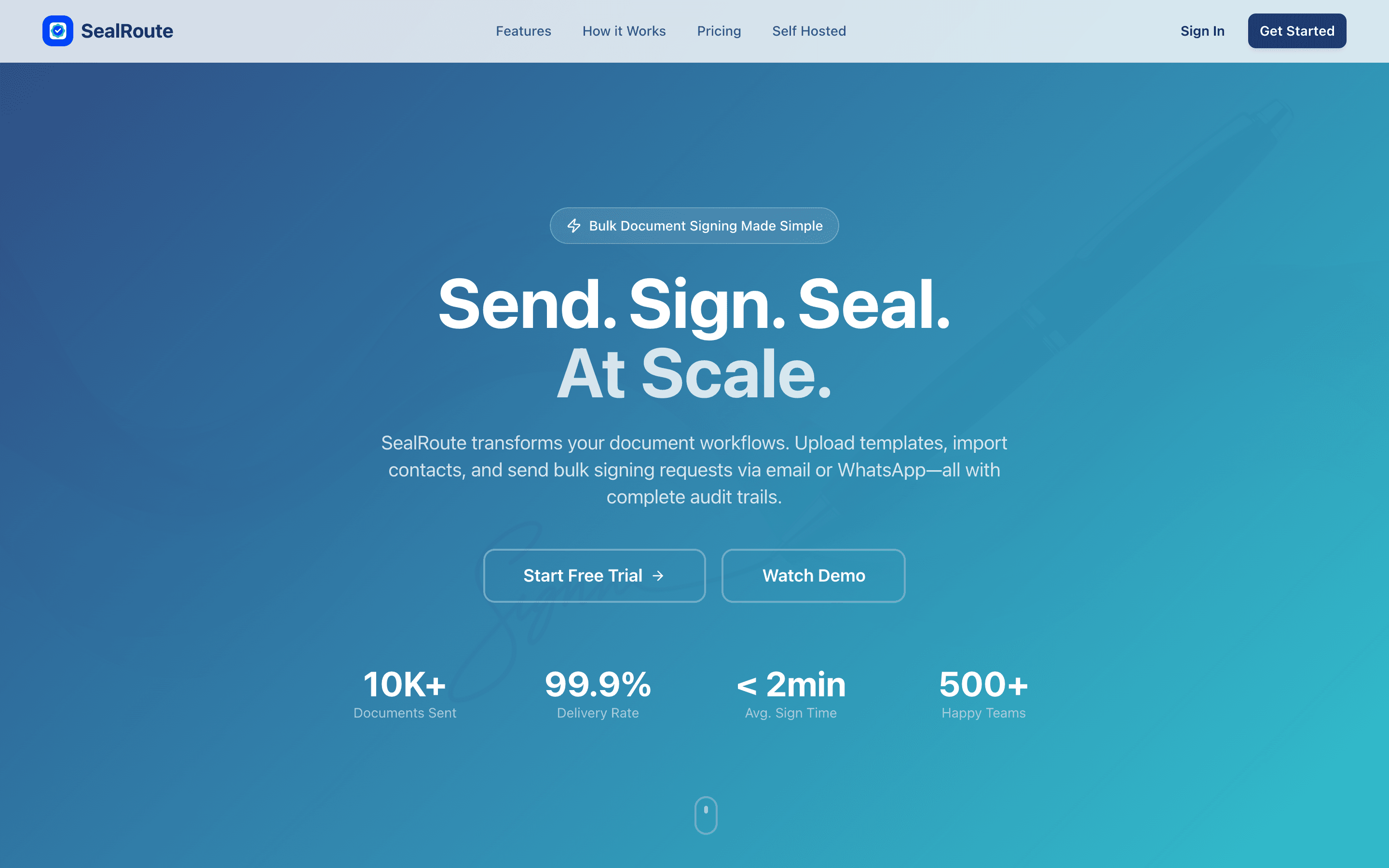 SealRoute Sign bulk signing homepage